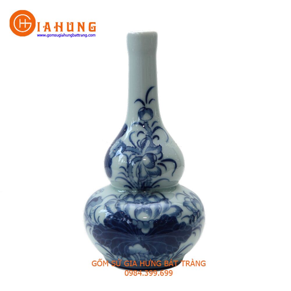 namruoutho (1) nậm rượu thờ vẽ sen, nậm rượu gốm bát tràng, bộ đồ thờ