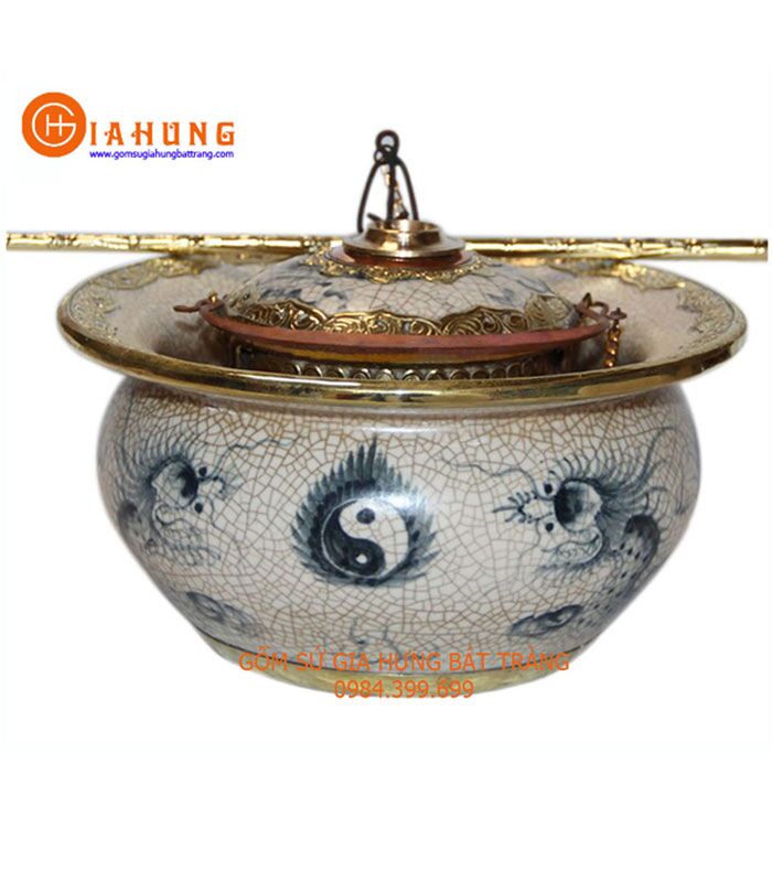 ĐIếu bát men rạn bọc đồng bát tràng Điếu bát bọc đồng, điếu bát men rạn bọc đồng, điếu bát gốm bát tràng, điếu bát cao cấp, điếu bát vẽ trúc lâm