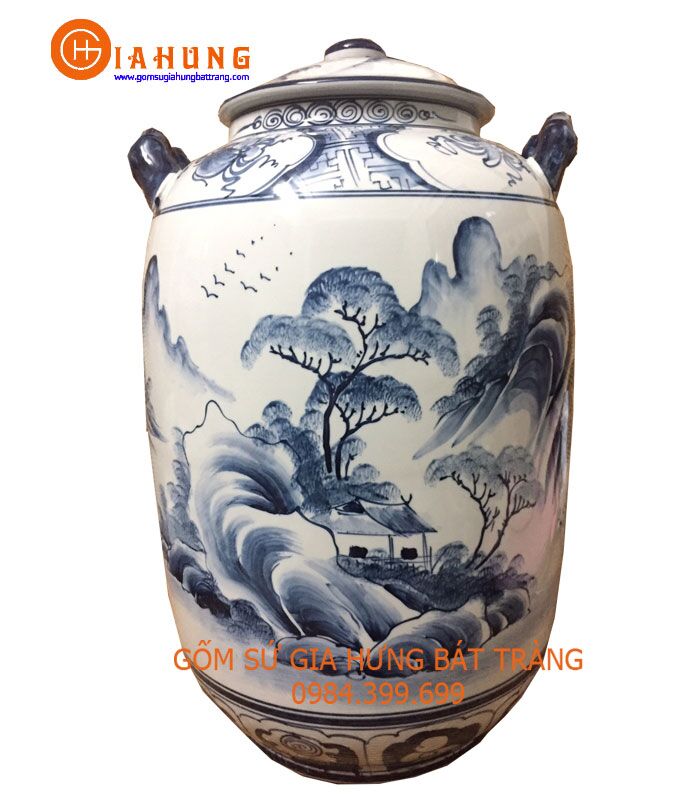 hu-gạo-ve-canh-6 hũ đựng gạo, hũ đựng gạo bằng gốm sứ, hũ đựng gạo gốm bát tràng, hũ đựng gạo bát tràng, hũ sành đựng gạo, hũ gạo phong thủy