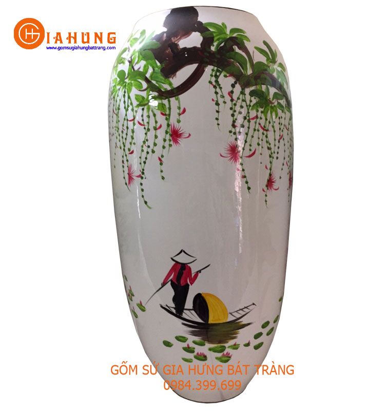 9 lọ hoa vẽ sơn mài, bình hoa vẽ sơn mài, bình hoa gốm bát tràng, bình gốm bát tràng, bình hoa in logo, quà tặng gốm sứ