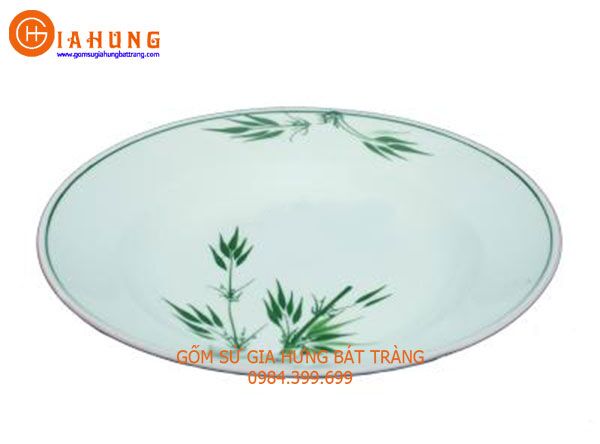 dia-sau-long-tre-truc đĩa nông, đĩa vẽ lá trúc, đĩa tròn, đĩa gốm sứ, đĩa gốm bát tràng, đĩa vẽ lá trúc, bát đĩa vẽ trúc, bộ đồ ăn bằng gốm bát tràng, bát con vẽ trúc