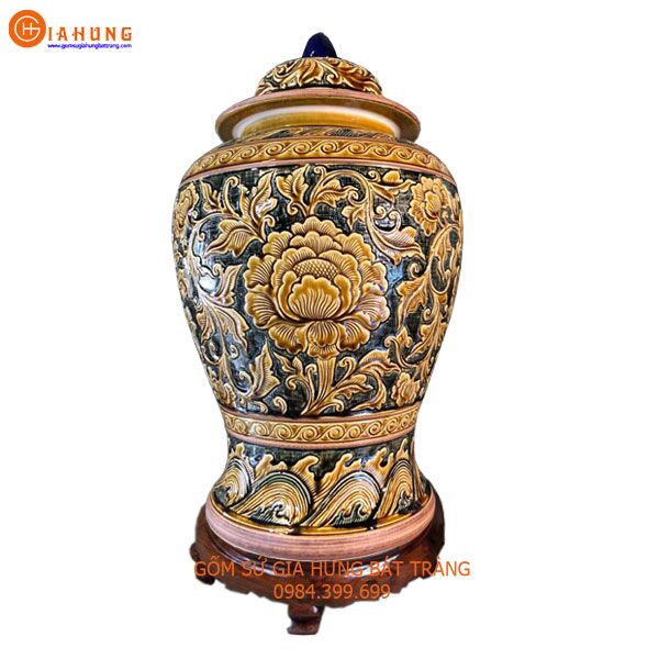 choe20l1 chóe gốm bát tràng, chóe hoa văn khắc nổi, chóe gốm sứ, chóe 50 lít, chóe 20 lít, gốm sứ bát tràng,