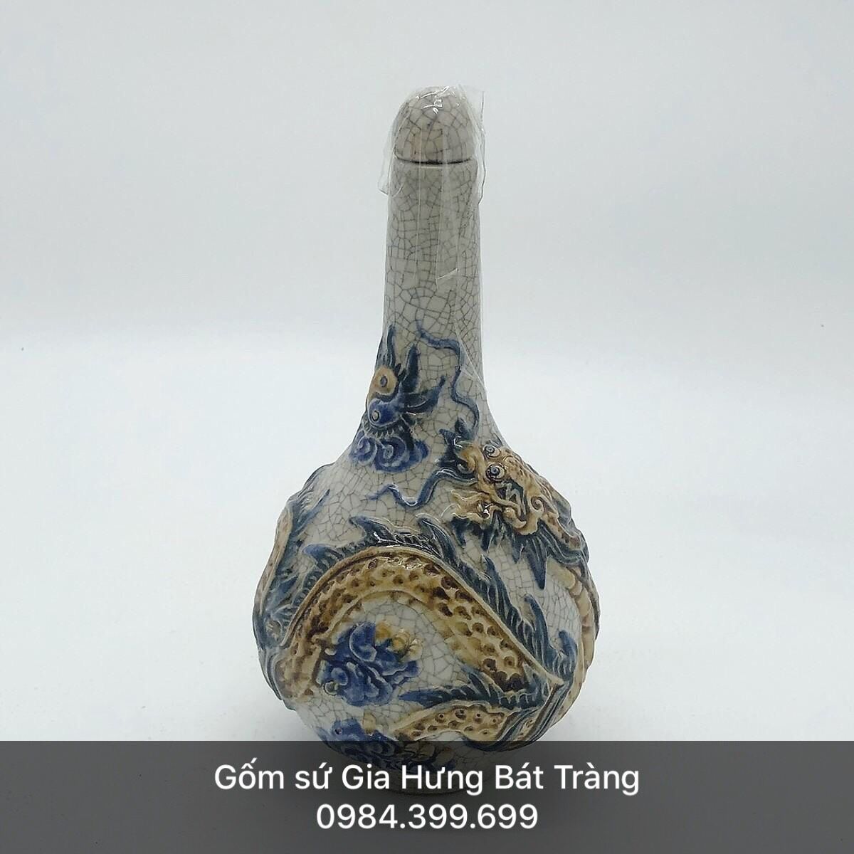 Nậm rượu thờ men rạn nổi đồ thờ men rạn, bộ đồ thờ gốm bát tràng, đồ thờ men rạn đắp nổi, nậm rượu men rạn nổi