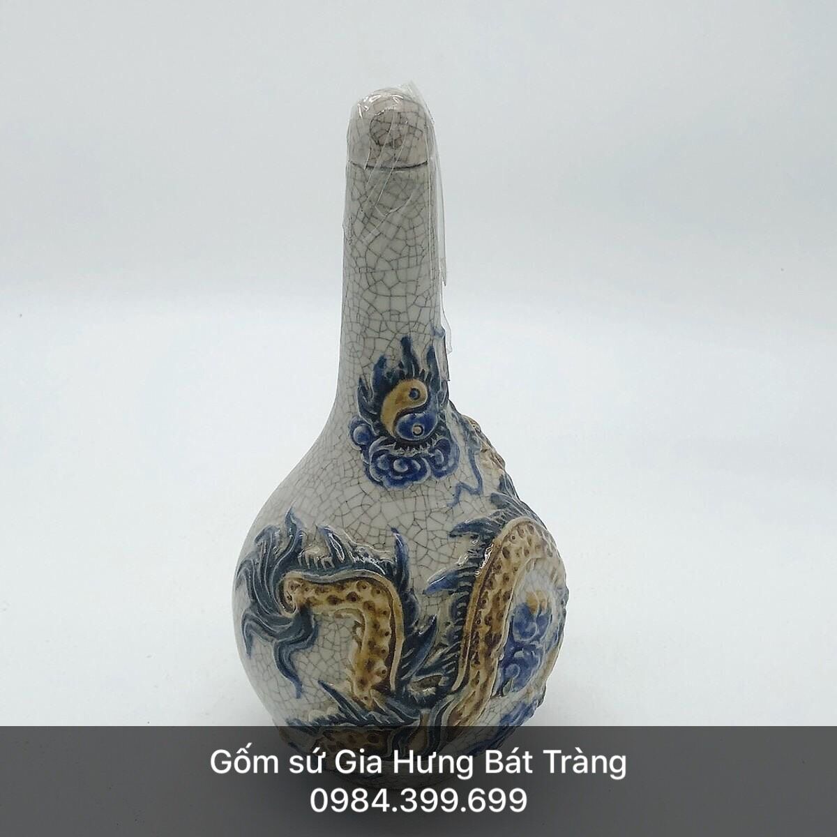 Nậm rượu thờ men rạn nổi đồ thờ men rạn, bộ đồ thờ gốm bát tràng, đồ thờ men rạn đắp nổi, nậm rượu men rạn nổi