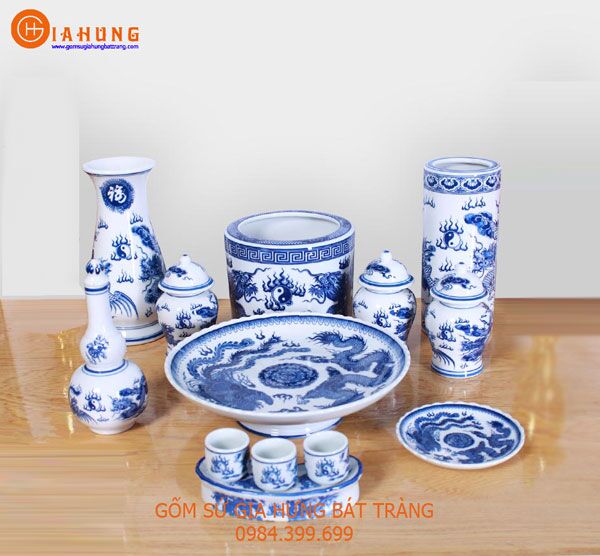 bo-do-tho-tho-cung-bat-trang-2 đồ thờ gốm bát tràng, bộ đồ thờ men lam, đồ thờ men xanh trắng, đồ thờ đắp nổi, đồ thờ cao cấp bát tràng