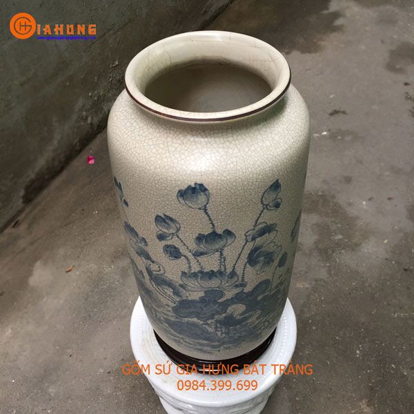 Bình hoa men rạn vẽ sen Bình hoa men rạn vẽ sen, bình hoa bát tràng, bình hoa đẹp, lọ hoa vẽ sen, lọ hoa đẹp bát tràng, quà tặng gốm sứ