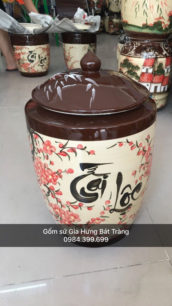 Hũ đựng gạo bát tràng hũ đựng gạo, hũ gạo bát tràng, hũ sành đựng gạo, hũ gạo bằng gốm sứ, hũ gạo gốm bát tràng, hũ gạo phong thủy, hũ gạo tài lộc