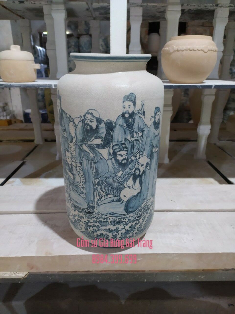 bình hoa men rạn gốm bát tràng Bình hoa men rạn vẽ sen, bình hoa bát tràng, bình hoa đẹp, lọ hoa vẽ sen, lọ hoa đẹp bát tràng, quà tặng gốm sứ, lọ hoa vẽ sen cá