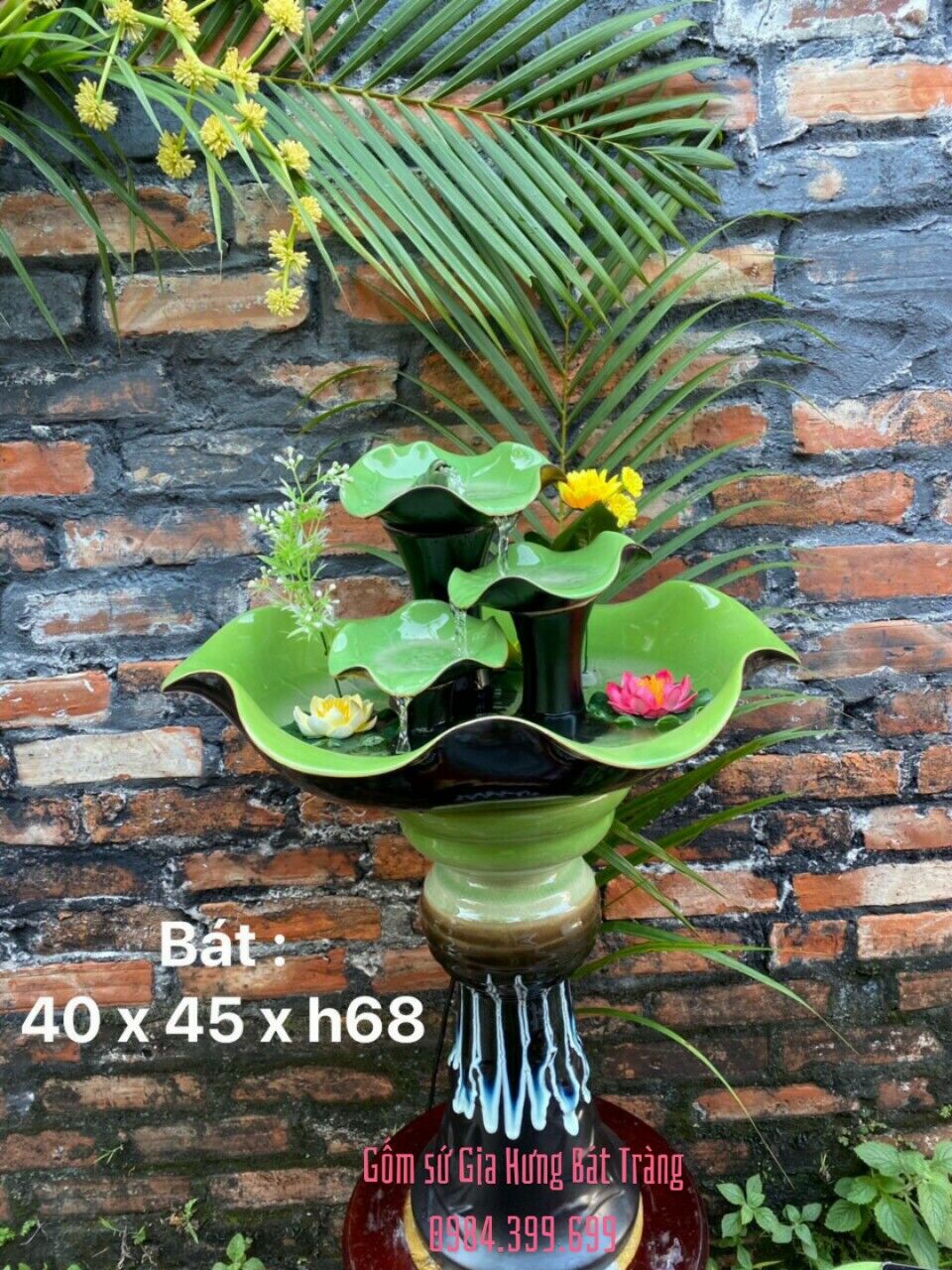 bát hoa thác nước Bát hoa thác nước gốm bát tràng, cây thác nước, thác nước phong thủy, thác nước gốm, bát sen thả hoa, thác nước luân hồi, bát sen tắm phật