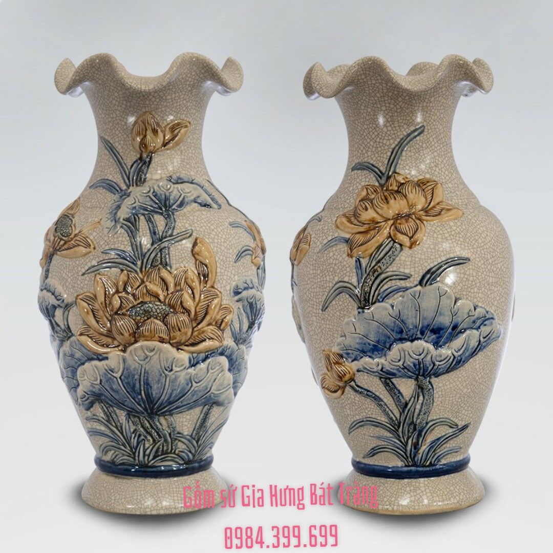 Lọ hoa thờ men rạn đắp nổi sen đồ thờ men rạn, bộ đồ thờ gốm bát tràng, đồ thờ men rạn đắp nổi, đồ thờ gốm sứ, ống hương đắp rồng, nậm rượu men rạn nổi, lọ hoa thờ vẽ sen, lọ hoa thờ gốm bát tràng, lọ hoa thờ công đào, lọ hoa thờ đắp rồng phượng, lọ hoa thờ men rạn nổi, lọ hoa đắp nổi sen