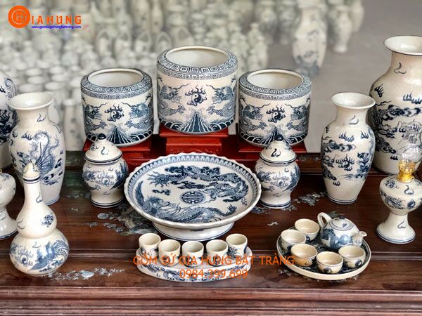 bộ đồ thờ men rạn vẽ rồng phượng Bộ đồ thờ men rạn vẽ rồng phượng, đồ thờ gốm bát tràng, bộ đồ thờ men rạn cổ, đồ thờ đẹp, đồ thờ men rạn vẽ rồng phượng