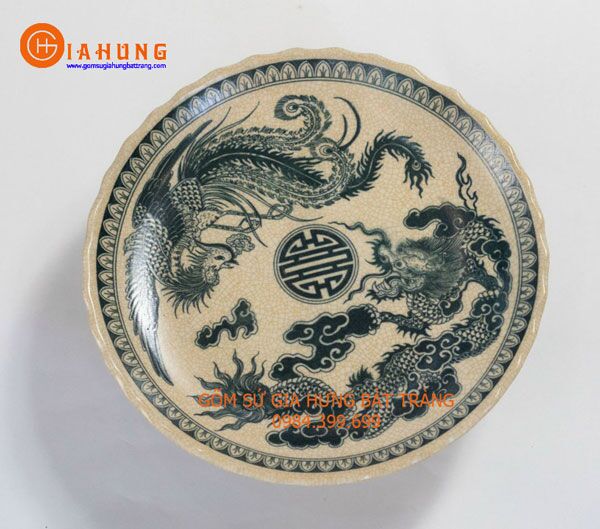 mâm bồng thờ men rạn cổ vẽ rồng phượng Mâm bồng thờ cúng, mâm bồng thờ bằng gốm bát tràng, mâm bồng vẽ rồng phượng, đĩa bồng thờ, mâm bồng vẽ sen, đĩa thờ gốm bát tràng, đĩa đựng hoa quả thờ, mâm bồng thờ men rạn cổ