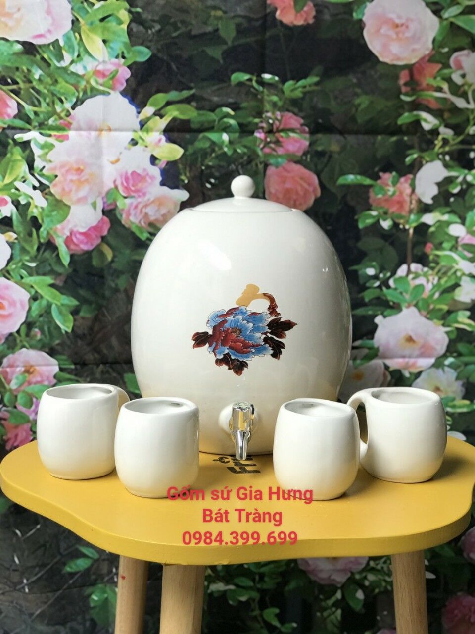bình sứ đựng nước bình nước gốm Bát tràng, bình đựng nước, bình trữ nước bằng gốm, bình nước có vòi, bình sứ đựng nước, bình sứ bát tràng, bình sứ đựng nước có vòi