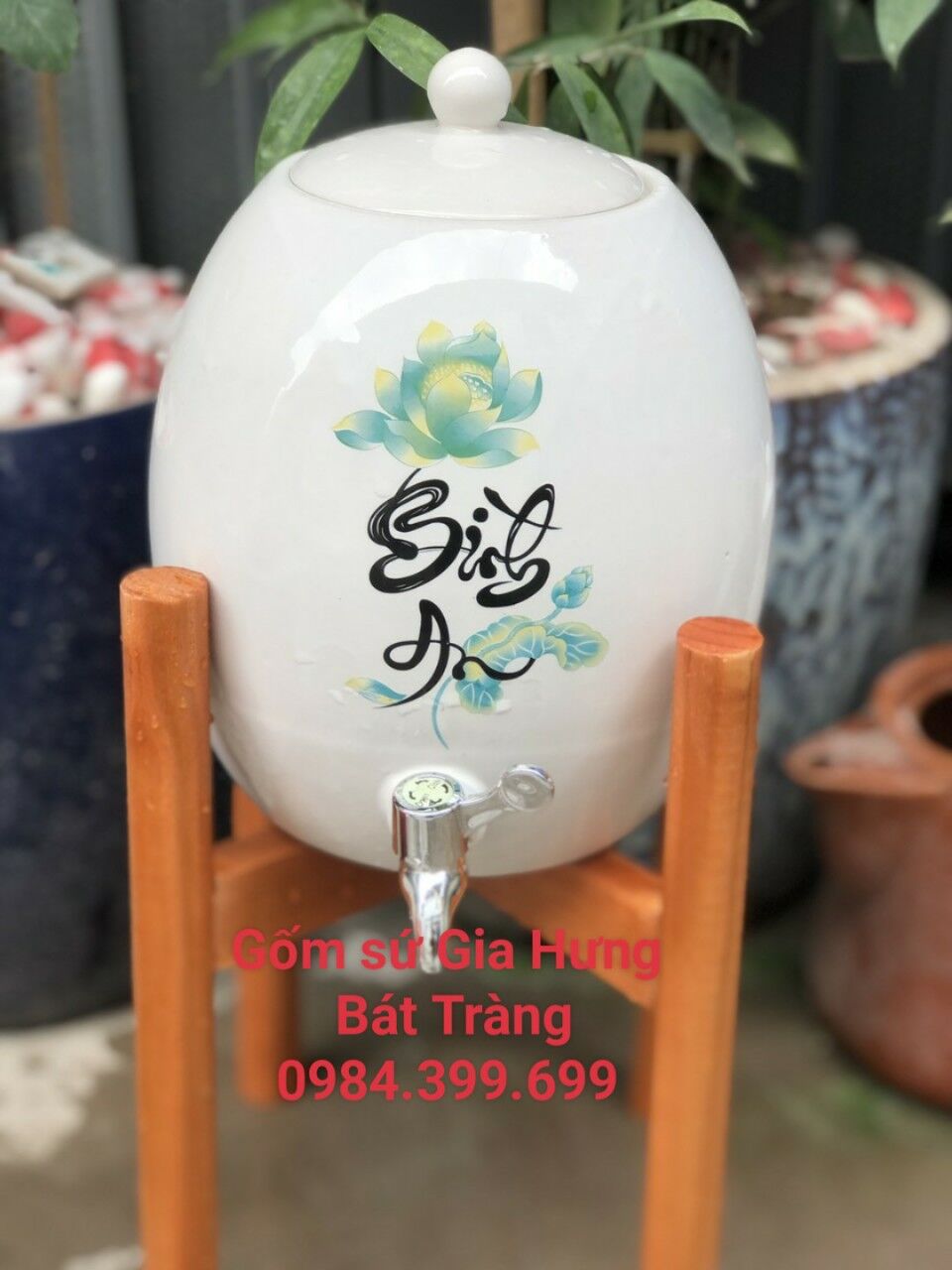bình sứ đựng nước bình nước gốm Bát tràng, bình đựng nước, bình trữ nước bằng gốm, bình nước có vòi, bình sứ đựng nước, bình sứ bát tràng, bình sứ đựng nước có vòi
