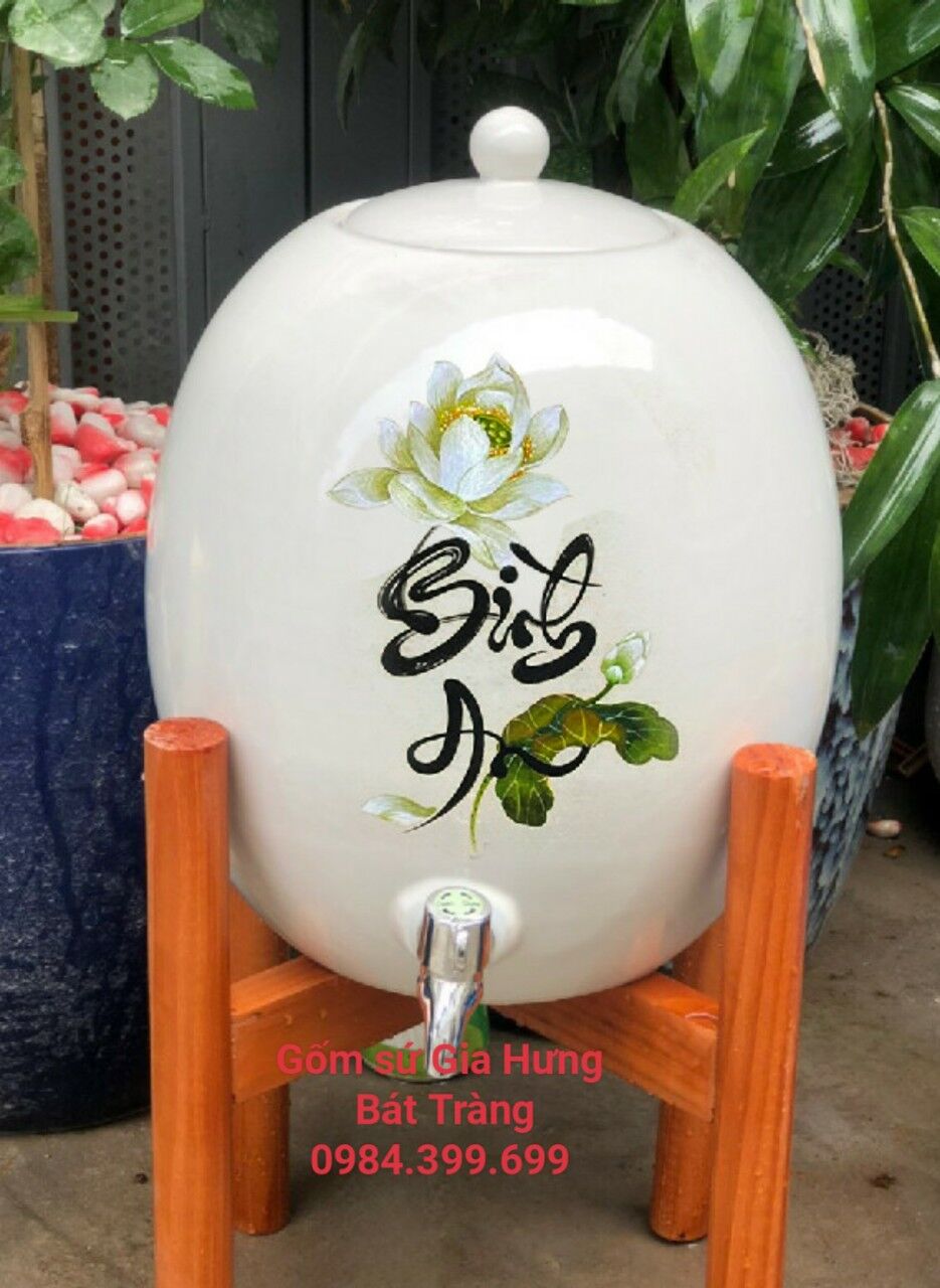 bình sứ đựng nước bình nước gốm Bát tràng, bình đựng nước, bình trữ nước bằng gốm, bình nước có vòi, bình sứ đựng nước, bình sứ bát tràng, bình sứ đựng nước có vòi