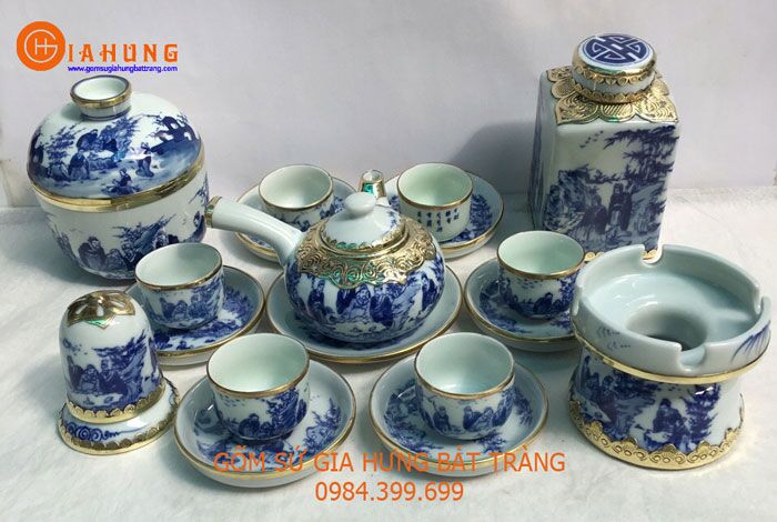 boamchenbocdong (15) bộ ấm chén quai nắm, Bộ ấm chén men lam, bộ ấm chén vẽ trúc lâm thất hiền, bộ ấm chén bọc đồng, bộ ấm chén bát tràng, bộ ấm chén pha trà