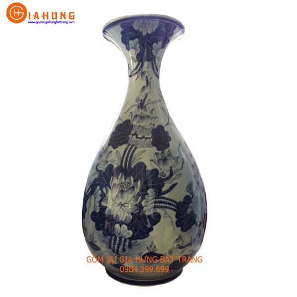 ty-ba-sen-h60dk33 tỳ bà gốm bát tràng, tỳ bà vẽ tứ cảnh, tỳ bà vẽ công, tỳ bà cao 60 cm, tỳ bà cao 55cm