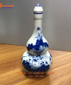 Nậm rượu thờ vẽ sen, nậm rượu thờ gốm bát tràng, bình rượu thờ, chai rượu thờ, bình đựng rượu thờ gốm bát tràng, nậm rượu vẽ rồng phượng