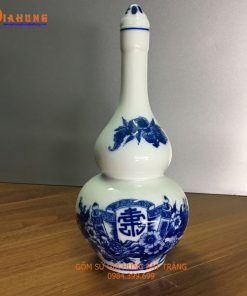 Nậm rượu thờ vẽ sen, nậm rượu thờ gốm bát tràng, bình rượu thờ, chai rượu thờ, bình đựng rượu thờ gốm bát tràng, nậm rượu vẽ rồng phượng