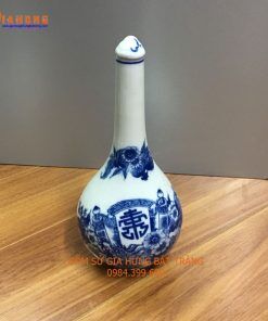 Nậm rượu thờ vẽ sen, nậm rượu thờ gốm bát tràng, bình rượu thờ, chai rượu thờ, bình đựng rượu thờ gốm bát tràng, nậm rượu vẽ rồng phượng